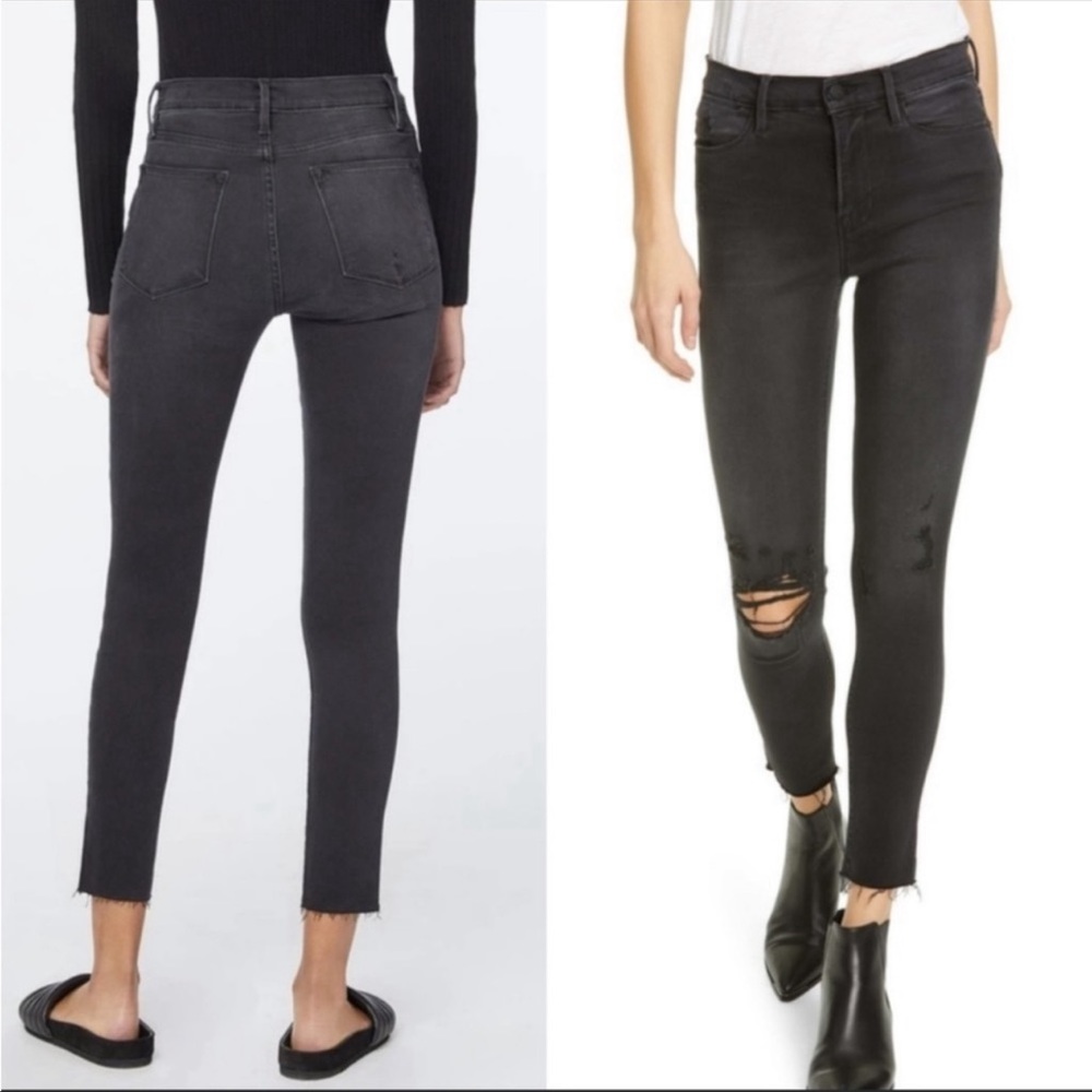 Frame Le High Skinny Crop Distressed Washed Black Sz 26